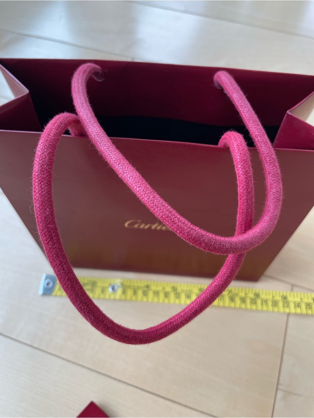 Cartier Gift Bag size 8" x 7" x 3" Red/Red Cord Handles And Receipt Envelope - Picture 11 of 16